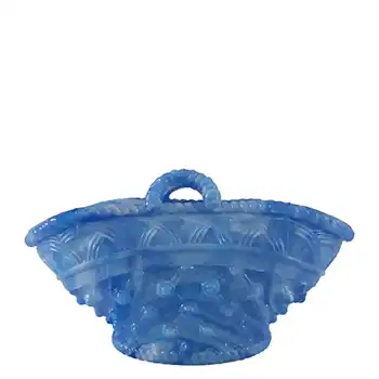 (image for) Victorian 1890's Blue Malachite/Slag Glass Basket Bowl