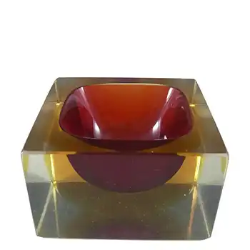 (image for) Murano Faceted Red & Amber Sommerso Glass Block Bowl