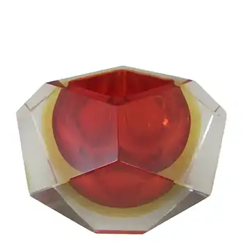 (image for) Murano Faceted Red & Amber Sommerso Glass Block Bowl #2