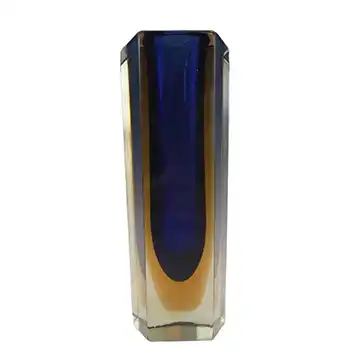 (image for) Murano Faceted Blue & Amber Sommerso Glass Block Vase