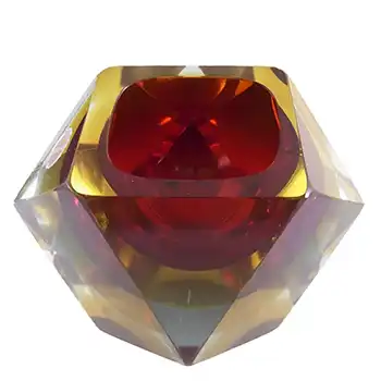(image for) Murano Faceted Red & Amber Sommerso Glass Block Bowl #2