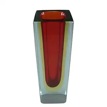(image for) Murano Faceted Red & Amber Sommerso Glass Block Vase #2