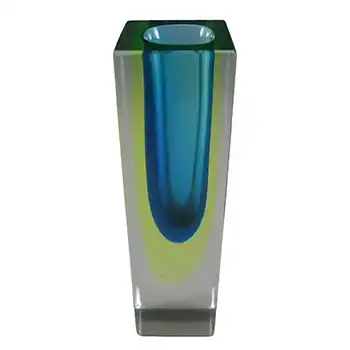(image for) Murano Sommerso Faceted Uranium Glass Block Vase