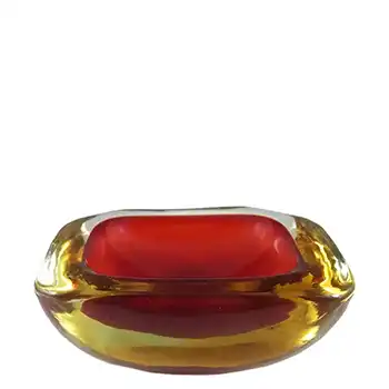 (image for) Murano Geode Red & Amber Sommerso Glass Square Bowl