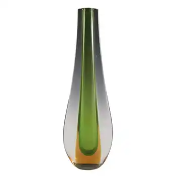 (image for) Galliano Ferro Murano Sommerso Green & Amber Glass Stem Vase