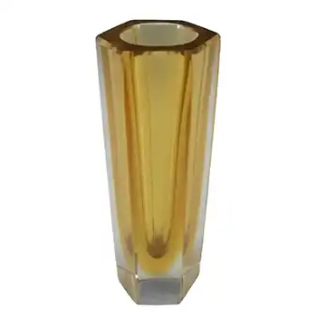 (image for) Murano Faceted Amber Sommerso Glass Block Vase