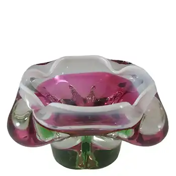(image for) Chřibská #316 Czech Vintage Pink, White & Green Glass Ashtray Bowl