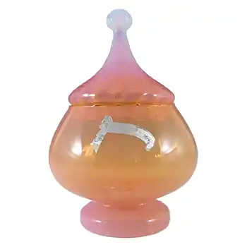 (image for) Empoli Italian Pink/Orange Opaline Glass Jar/Pot - Labelled