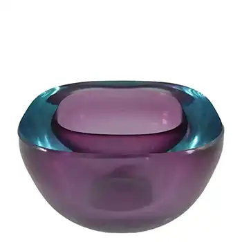 (image for) Murano Geode Purple & Turquoise Sommerso Glass Square Bowl