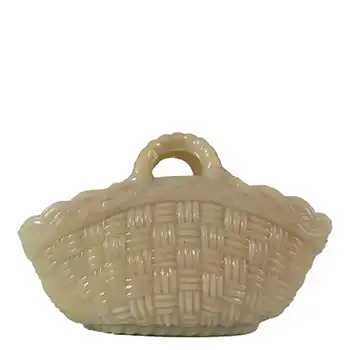 (image for) Antique Victorian Cream Milk Glass Vitro-Porcelain Basket Bowl