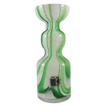 (image for) Carlo Moretti Marbled Green & White Murano Glass Vase - Label