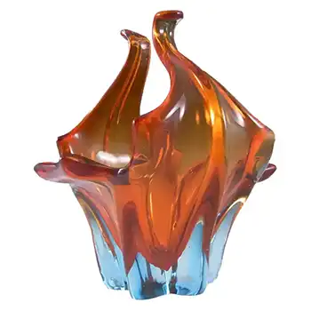 (image for) Cristallo Venezia CCC Murano Blue & Red Sommerso Glass Organic Bowl