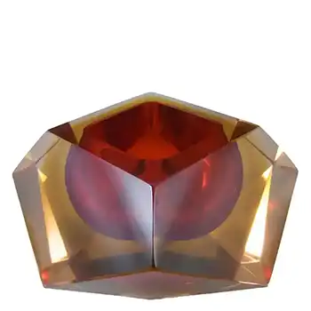 (image for) Murano Faceted Red & Orange Sommerso Glass Block Bowl
