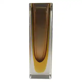 (image for) Murano Faceted Amber Sommerso Glass Block Vase