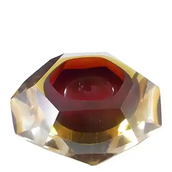 (image for) Murano Faceted Red & Amber Sommerso Glass Block Bowl