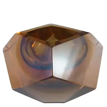 (image for) Murano Faceted Amber Sommerso Glass Block Bowl