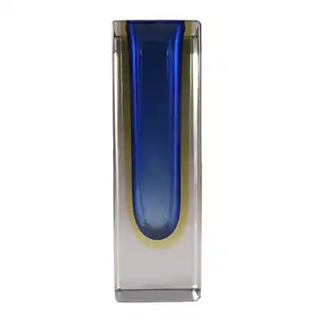 (image for) Murano Faceted Blue & Amber Sommerso Glass Block Vase