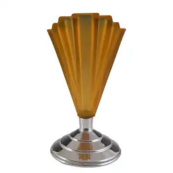 (image for) Bagley #334 Art Deco 4.5" Amber Glass & Chrome 'Grantham' Vase