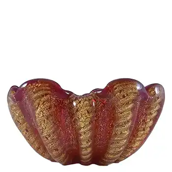 (image for) Barovier & Toso Murano Cordonato Oro Gold Leaf Red Glass Bowl