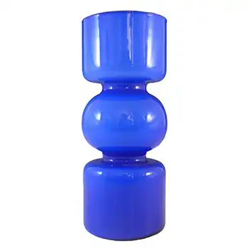 (image for) Empoli Italian 1970's Blue & Opal White Cased Glass 'Hooped' Vase