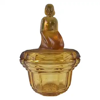 (image for) Art Deco Amber Glass Lady Figurine Trinket Pot/Powder Bowl