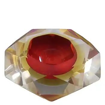 (image for) Murano Faceted Red & Amber Sommerso Glass Block Bowl #4