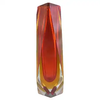 (image for) Murano Faceted Red & Amber Sommerso Glass Block Vase