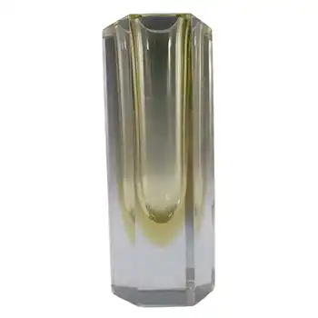(image for) Murano Faceted Yellow & Clear Sommerso Glass Block Vase
