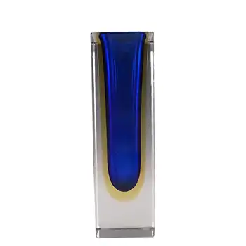 (image for) Murano Faceted Blue & Amber Sommerso Glass Block Vase #1