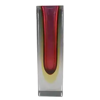 (image for) Murano Faceted Pink & Amber Sommerso Glass Block Vase