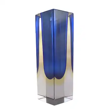 (image for) Murano Faceted Blue & Amber Sommerso Glass Block Vase #2
