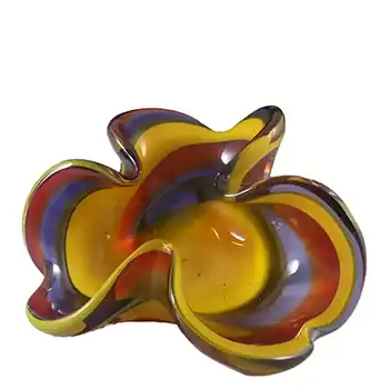 (image for) Iwatsu Japanese "Best Art Glass" Yellow, Blue & Red Bowl