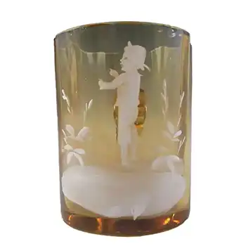 (image for) Mary Gregory Victorian Hand Enamelled Amber Glass Tankard #1