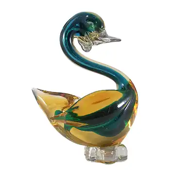 (image for) Murano Blue & Amber Cased Sommerso Glass Swan Figurine