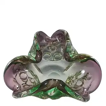 (image for) Murano/Venetian Green & Purple Dimpled Glass Bowl