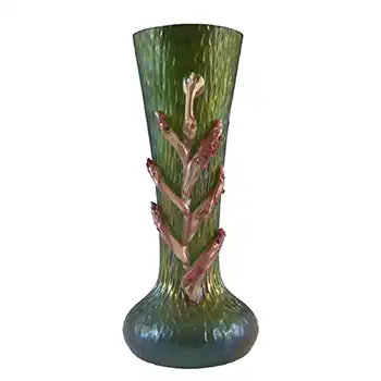 (image for) Kralik Art Nouveau Iridescent Green Glass "Martelé" Vase