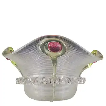 (image for) Richardson Victorian Pink, Yellow & Clear Glass Peacock Eye Trails / Cairngorm Bowl