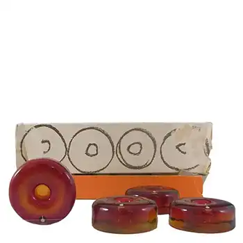 (image for) Pukeberg Swedish Orange Glass Candlesticks - Boxed
