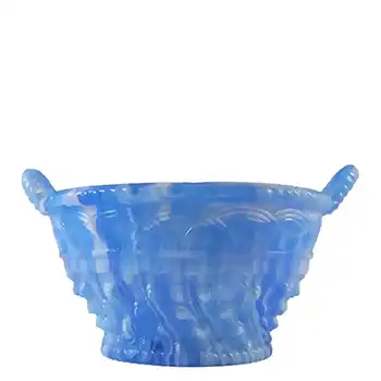 (image for) Victorian 1890's Blue Malachite/Slag Glass Basket Bowl #3