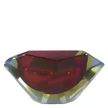 (image for) Murano Faceted Red, Amber & Blue Sommerso Glass Block Bowl