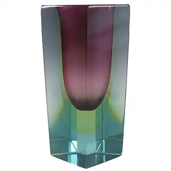 (image for) Murano Faceted Pink, Amber & Blue Sommerso Glass Block Vase