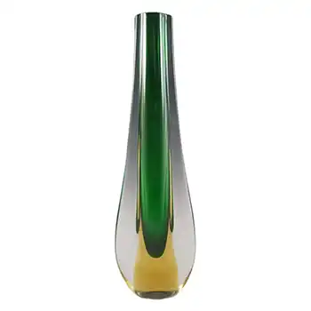(image for) Galliano Ferro Murano Sommerso Green & Amber Glass Stem Vase