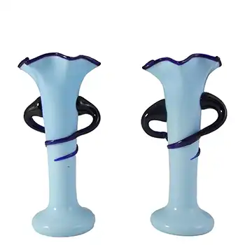 (image for) Welz Pair of Czech Art Deco Blue Glass Tango Vases