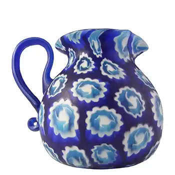 (image for) Fratelli Toso Millefiori Canes Murano Blue Glass Jug / Creamer