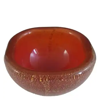(image for) Venini Murano Red Glass Gold Leaf Bowl by Carlo Scarpa