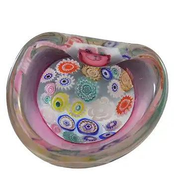 (image for) Archimede Seguso Murano Incalmo Millefiori Pink Glass Kidney Bowl
