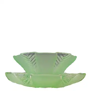 (image for) Walther & Söhne Art Deco Uranium Green Glass 'Athene' Bowl & Plate