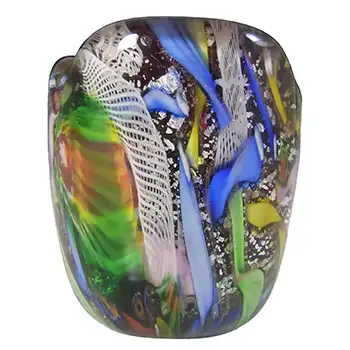 (image for) AVEM Murano Zanfirico Bizantino / Tutti Frutti Red Glass Vase w Label