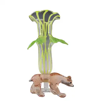 (image for) Vintage Yellow & Pink Lampworked Glass Dog Vase