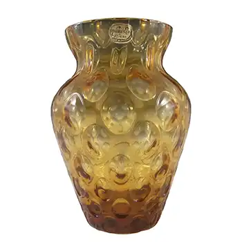(image for) Borske Sklo 1950's Amber Glass Optical 'Olives' Vase